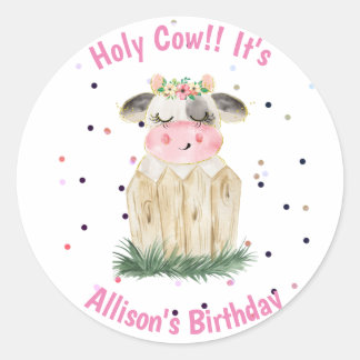 Sticker Rond Fête d'anniversaire Sainte Vache Filles Mignonnes