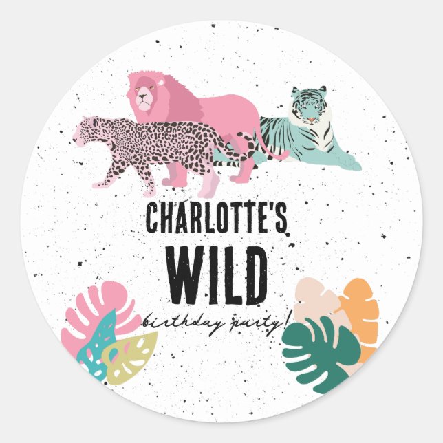Sticker Rond Fête d'anniversaire sauvage Jungle Animaux Anniver (Devant)
