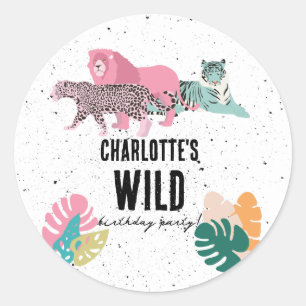Sticker Rond Fête d'anniversaire sauvage Jungle Animaux Anniver