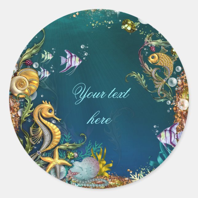 Sticker Rond Fête d'anniversaire sous la mer (Devant)