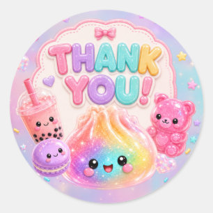 Sticker Rond Fête d'anniversaire Squishies Paillettes Arc-en-Ci