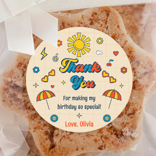 Sticker Rond Fête d'anniversaire super Retro Merci