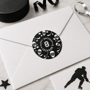 Sticker Rond Fête d'anniversaire sur le thème de hockey noir et