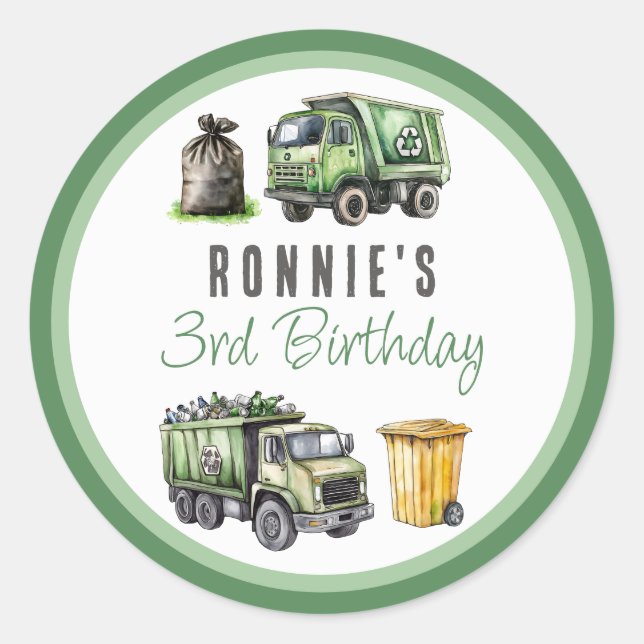 Sticker Rond Fête d'anniversaire sur le thème des déchets pour  (Devant)