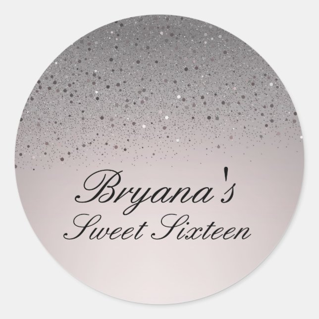 Sticker Rond Fête d'anniversaire Sweet 16 Rose Faux Pailleté (Devant)