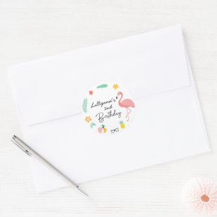 Sticker Rond Fête d'anniversaire tropicale mignonne aux flamant
