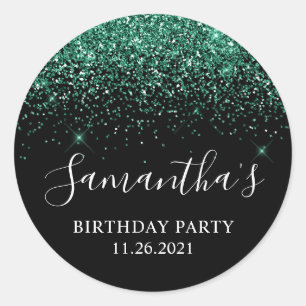 Sticker Rond Fête d'anniversaire vert chasseur pailleté noir