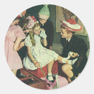 Sticker Rond Fête d'anniversaire vintage, Épingler la queue sur