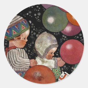 Sticker Rond Fête d'anniversaire vintage pour enfants, ballons