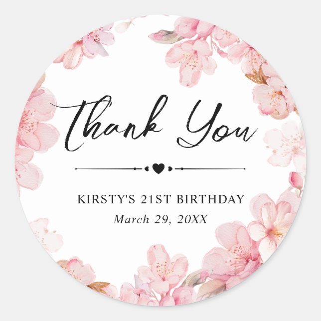 Sticker Rond Fête d'anniversaire Watercolor Cherry Blossom Wrea (Devant)