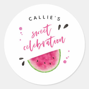 Sticker Rond Fête d'anniversaire Whimsical Pink Watermelon