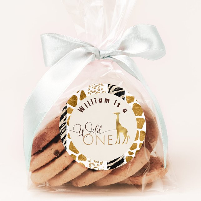 Sticker Rond Fête d'anniversaire Wild one Safari girafe moderne (Créateur téléchargé)