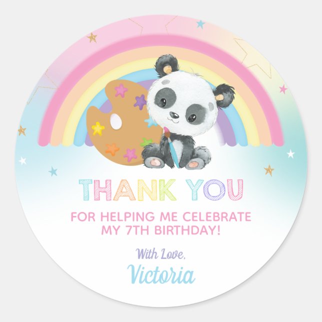 Sticker Rond Fête d'art Cute Panda Anniversaire Merci Favoriser (Devant)