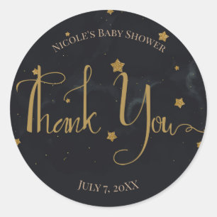 Sticker Rond Fête de Baby Shower Ciel de Nuit Sombre Étoiles No