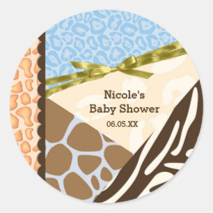 Sticker Rond Fête de Baby Shower Garçons Thème Imprimé Safari B