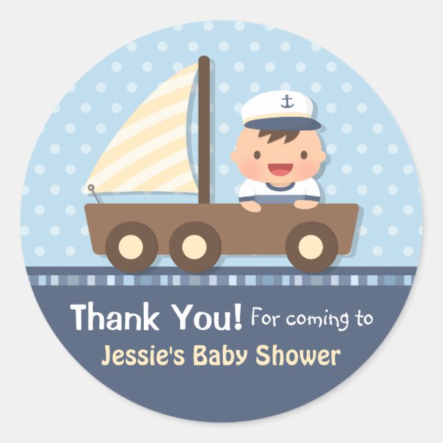 Sticker Rond Fête de Baby Shower Marin Bébé (Devant)