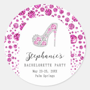 Sticker Rond Fête de Bachelorette Chaussure Glitz & Glam Diaman