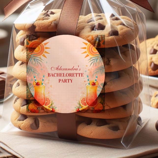 Sticker Rond Fête de Bachelorette Cocktail Tequila Sunrise Couc (Créateur téléchargé)