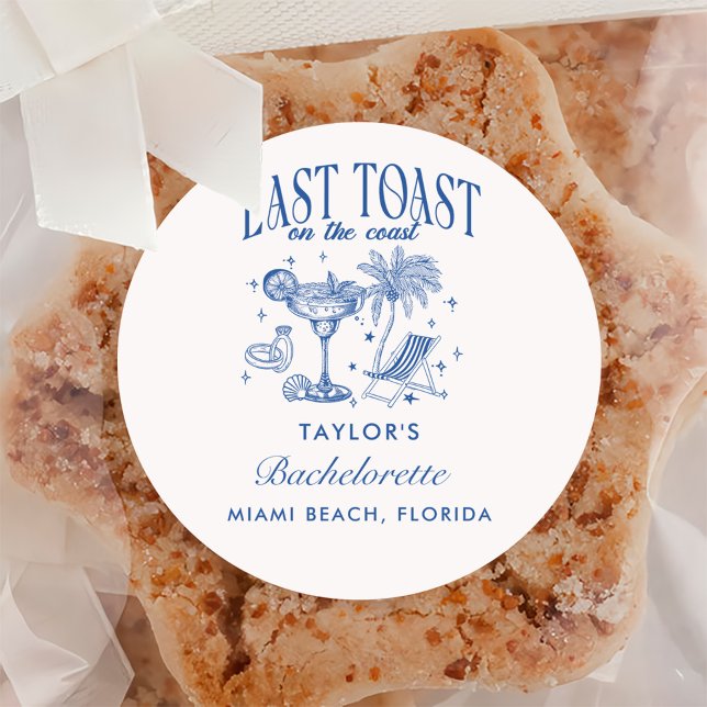 Sticker Rond Fête de Bachelorette Côtière Moderne Cocktail Bleu (Créateur téléchargé)