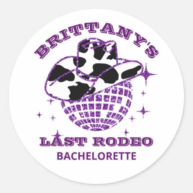 Sticker Rond Fête de Bachelorette Cowgirl Disco Rétro (Devant)