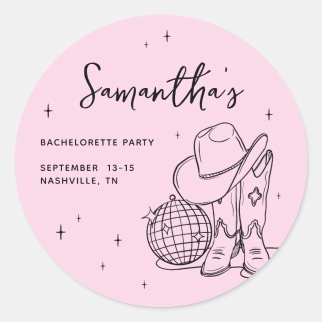 Sticker Rond Fête de Bachelorette de la dernière Rodéo Disco Co (Devant)