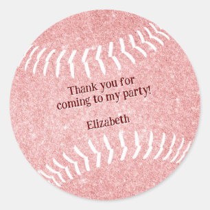 Sticker Rond fête de baseball rose girly merci
