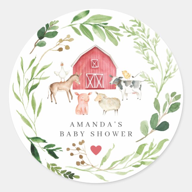 Sticker Rond Fête de Bébé Animaux de Ferme  (Devant)