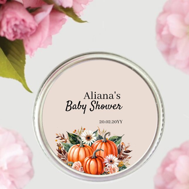 Sticker Rond Fête de bébé automnale aux citrouilles boho fleuri (Créateur téléchargé)