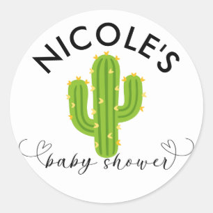 Sticker Rond Fête de bébé avec amour et cactus à cœur jaune