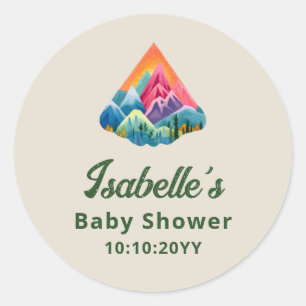 Sticker Rond Fête de Bébé Aventure de Montagne en Attente