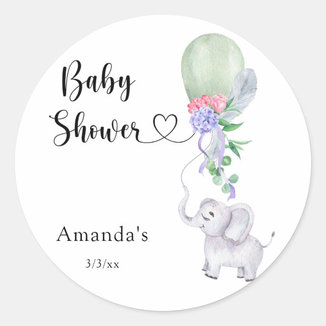 Sticker Rond Fête de bébé ballon et éléphant (Devant)