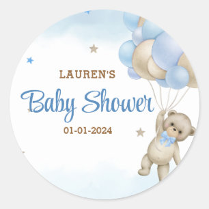 Sticker Rond Fête de Bébé Ballons Bleus Ourson