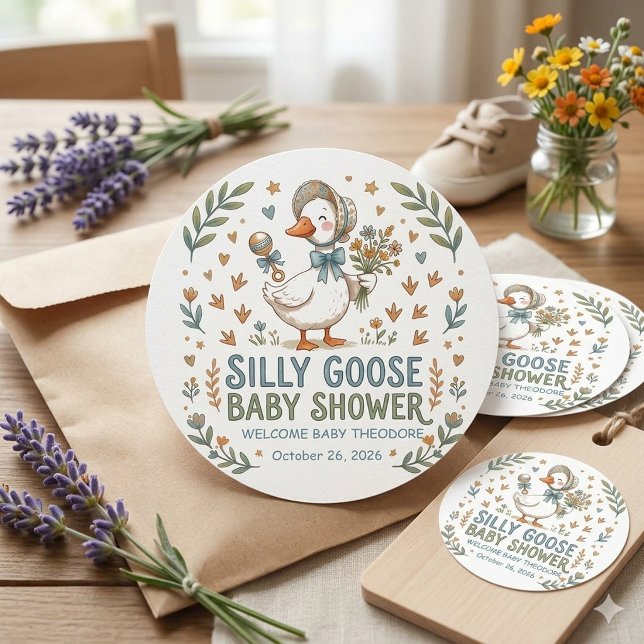 Sticker Rond Fête de bébé Canard & Oison Retro  (Créateur téléchargé)