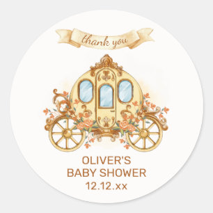 Sticker Rond Fête de bébé Carrosse élégant en or Prince Fleur