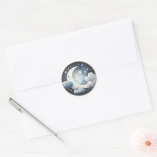 Sticker Rond Fête de Bébé Céleste Au-Dessus de la Lune