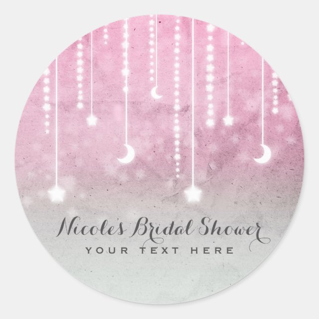 Sticker Rond Fête de bébé céleste Lune et Étoiles Rose Gris Bla (Devant)