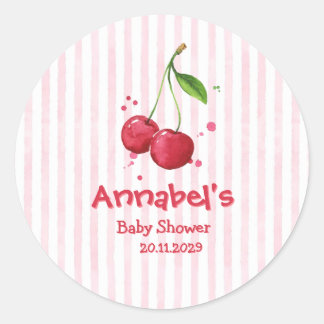 Sticker Rond Fête de bébé Cerise à l'aquarelle rose 