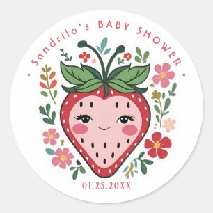 Sticker Rond Fête de bébé Coquette aux fraises