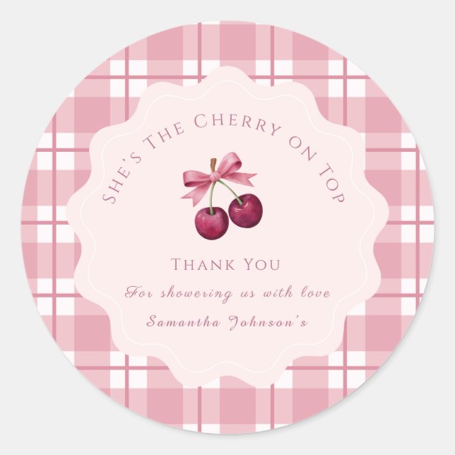 Sticker Rond Fête de Bébé Coquette Cerise Sur Le Haut  (Devant)