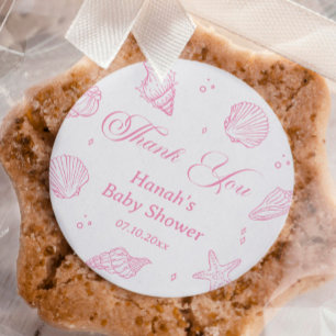 Sticker Rond Fête de Bébé Côtière Rose Merci