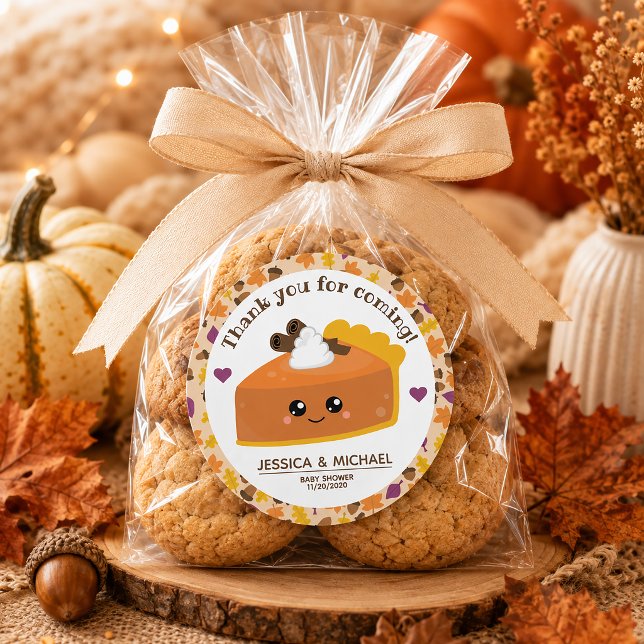 Sticker Rond Fête de Bébé d'Automne Cutie Pie (Rhese sweet personalized stickers add an adorable finishing touch to your special day.)