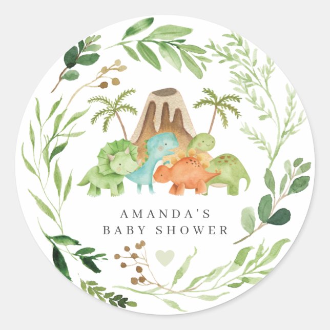 Sticker Rond Fête de bébé Dinosaures  (Devant)