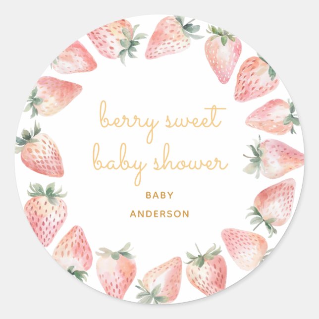 Sticker Rond Fête de Bébé Douce Baie de Fraise à l'aquarelle (Devant)