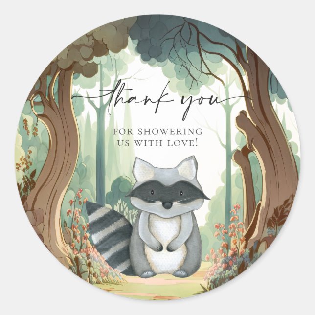 Sticker Rond Fête de bébé en forêt de Raccoon (Devant)