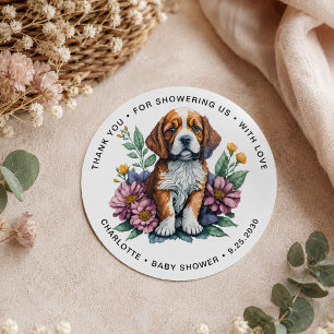 Sticker Rond Fête de Bébé en Terre Cuite Chien Toutou Moderne