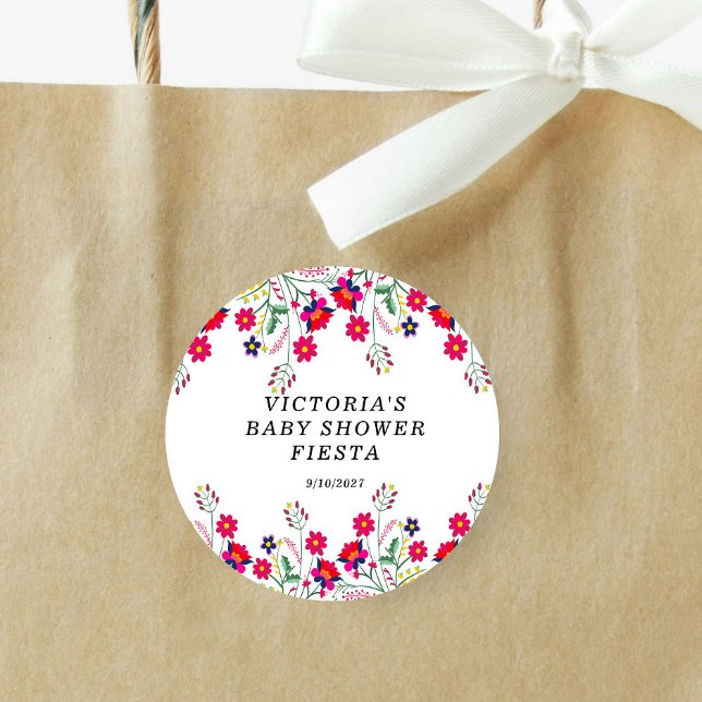 Sticker Rond Fête de Bébé Fiesta aux Fleurs Mexicaines (Créateur téléchargé)