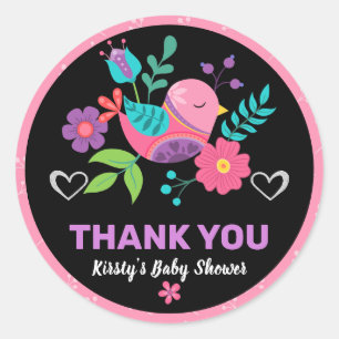 Sticker Rond Fête de bébé Fiesta mexicaine florale et oiseau br