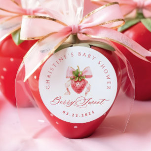 Sticker Rond Fête de Bébé Fille aux Fraises Coquette