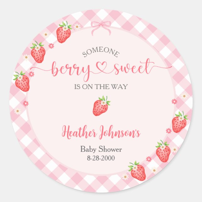 Sticker Rond Fête de Bébé Fille Douce Fraise Bébé (Devant)