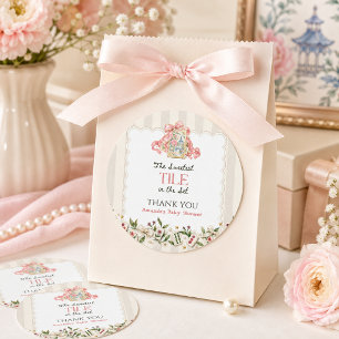 Sticker Rond Fête de Bébé Fille Mahjong Carreau Rose Chinoiseri